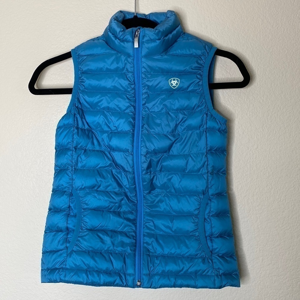 Ariat down vest kids medium blue ideal down warm VGUC